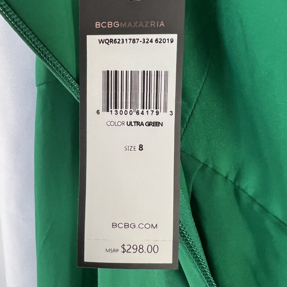 NWT BCBGMAXAZRIA Green Draped Front Strapless Gown $298 - Picture 4 of 13